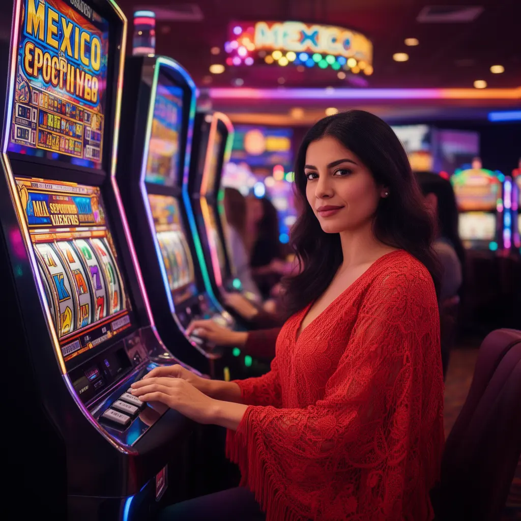 NU 77 – Discover immersive slot gameplay designed for Mexican players Focused Mexican woman enjoying advanced slot machines with bright lights and immersive gameplay at NU 77 casino in Mexico